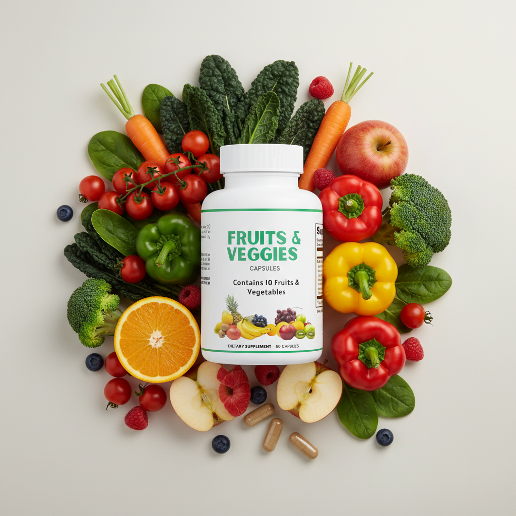 Professional product shot with fruits and veggies